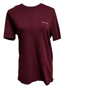 Columbia Men’s Large Short Sleeve Shirt Maroon Striped